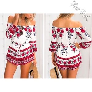 Last 4! Boho Off The Shoulder Floral Romper